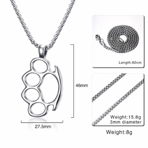 Mens Necklace,Stainless Steel Knuckles Pendant Necklace, Mens Jewelry - Picture 3 of 6